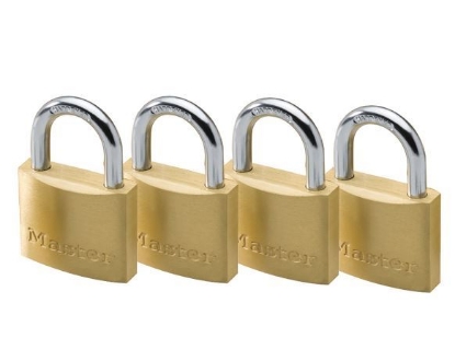 Picture of Master Lock 40MM Hrad Steel Shackle, 4 Pieces Key-Alike Brass Padlock, MSP1902Q