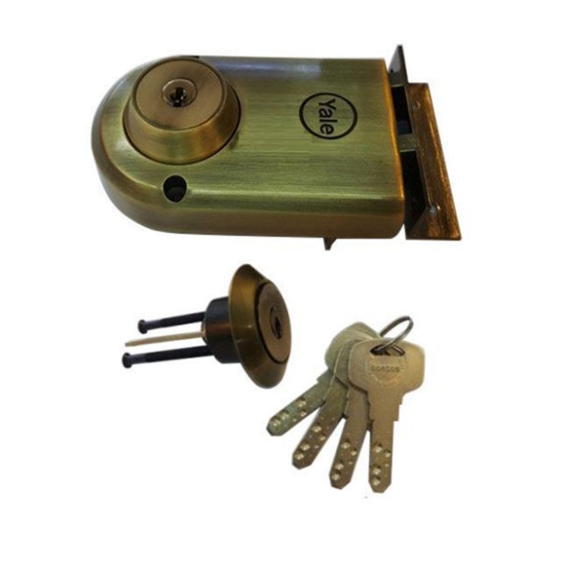 Picture of Yale Vertibolt Double Cylinder Dimple Key Antique Brass and Satin Nickel, YLHVB100DCDKBAB
