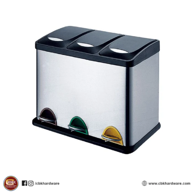 Picture of EKO STEP BIN WITH POLY PROPYLINE COVER 24L 3-COMPARTMENT STAINLESS STEEL - ESBPCCSS3700